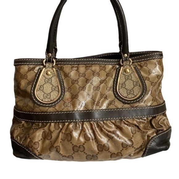 Gucci Brown GG Crystal Canvas and Leather Mix Tote bag - Picture 1 of 16